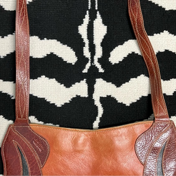 Vintage Boho Leather Inlay Leather Design Hippie Saddle Bag Crossbody Purse - Picture 6 of 13